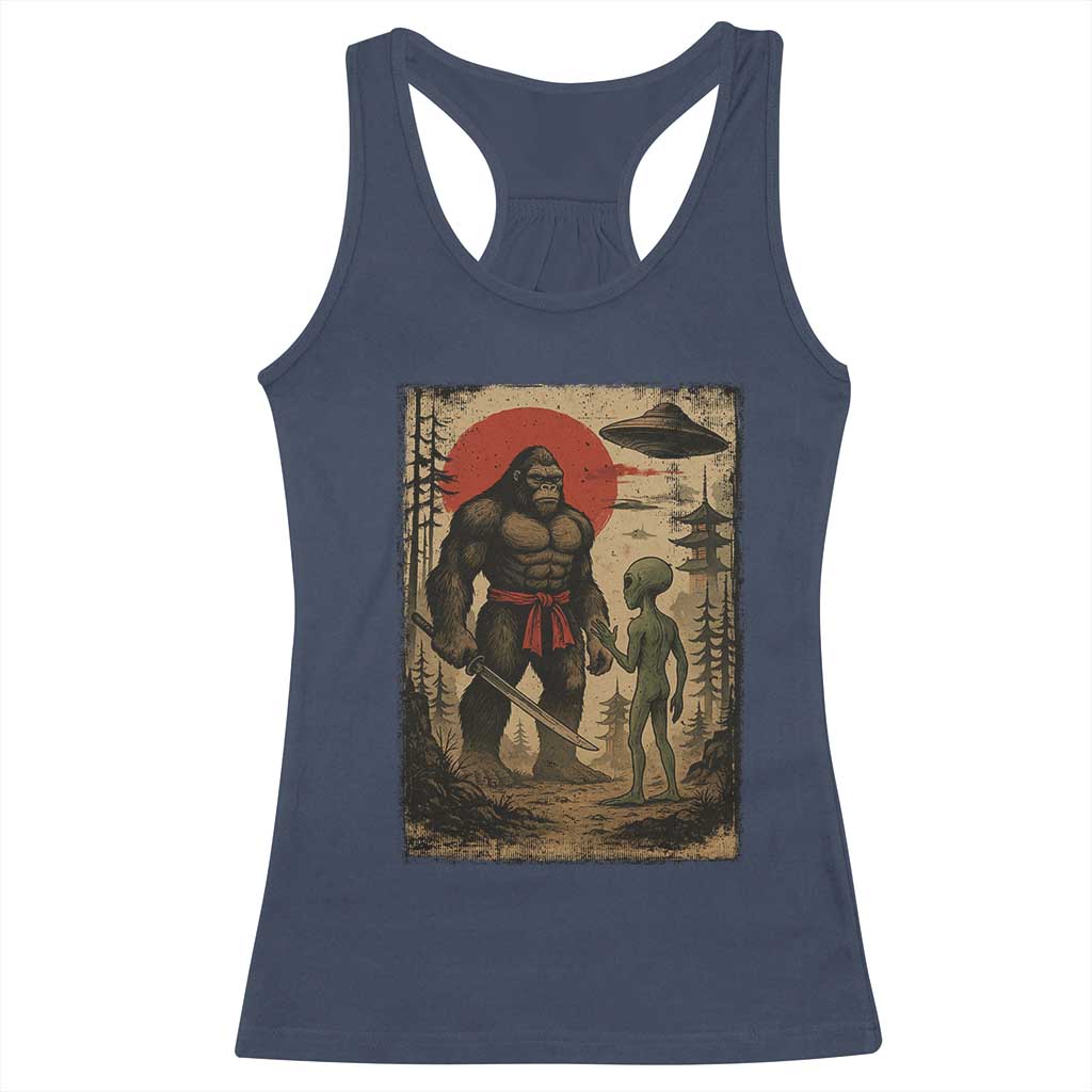 Samurai Bigfoot Japanese UFO Racerback Tank Top Sasquatch Ailen Ukiyo-e TS14 Navy Print Your Wear