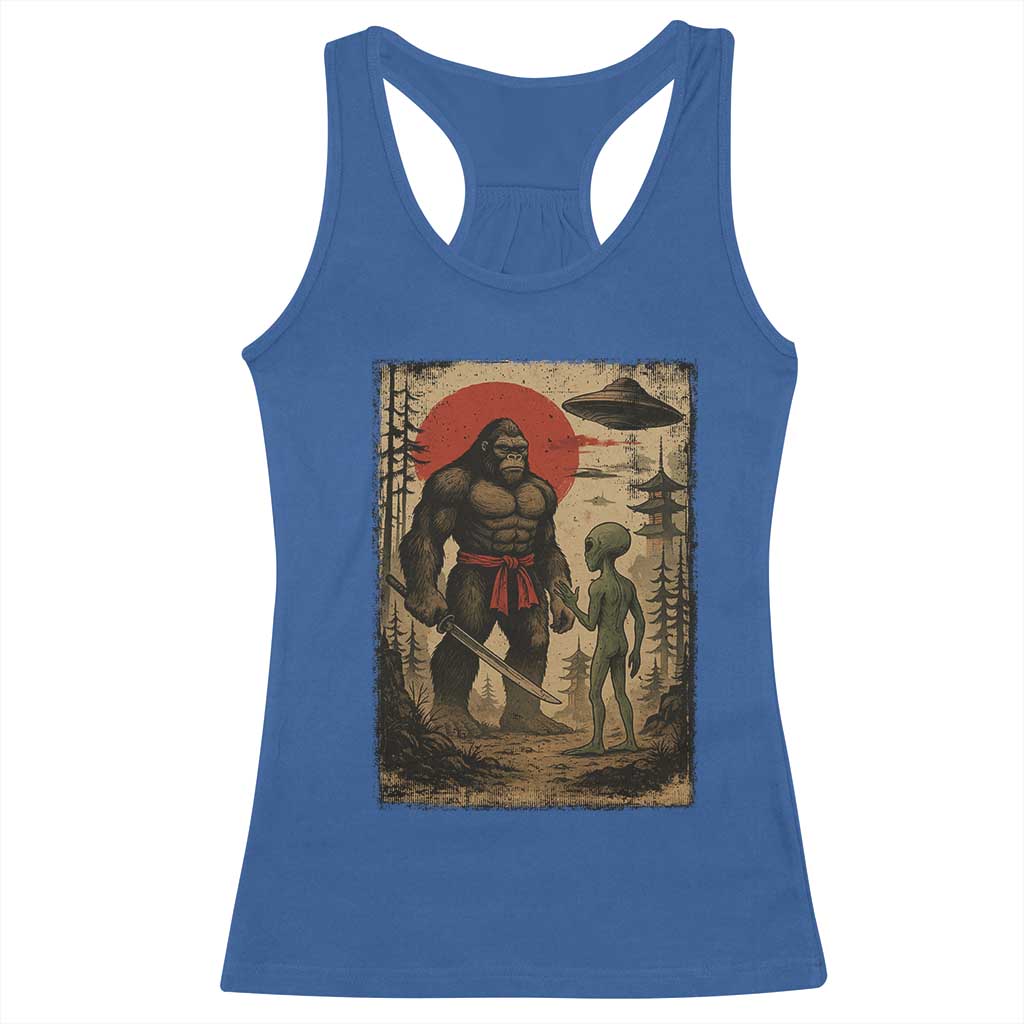 Samurai Bigfoot Japanese UFO Racerback Tank Top Sasquatch Ailen Ukiyo-e TS14 Royal Blue Print Your Wear