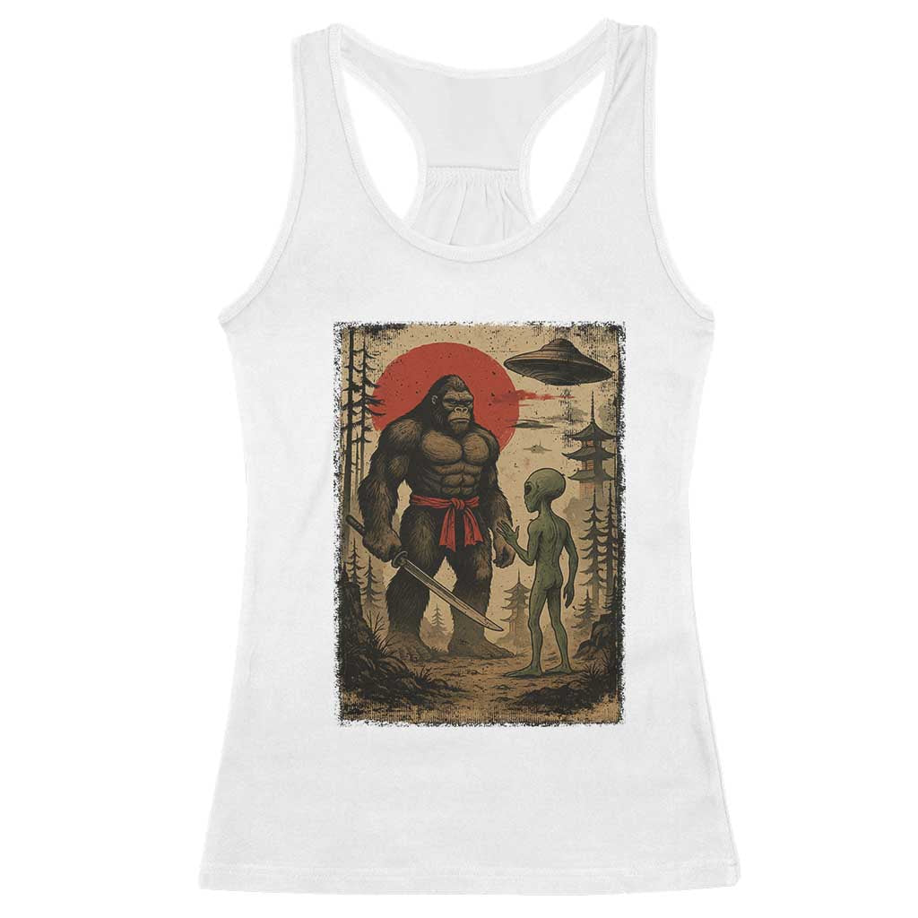 Samurai Bigfoot Japanese UFO Racerback Tank Top Sasquatch Ailen Ukiyo-e TS14 White Print Your Wear