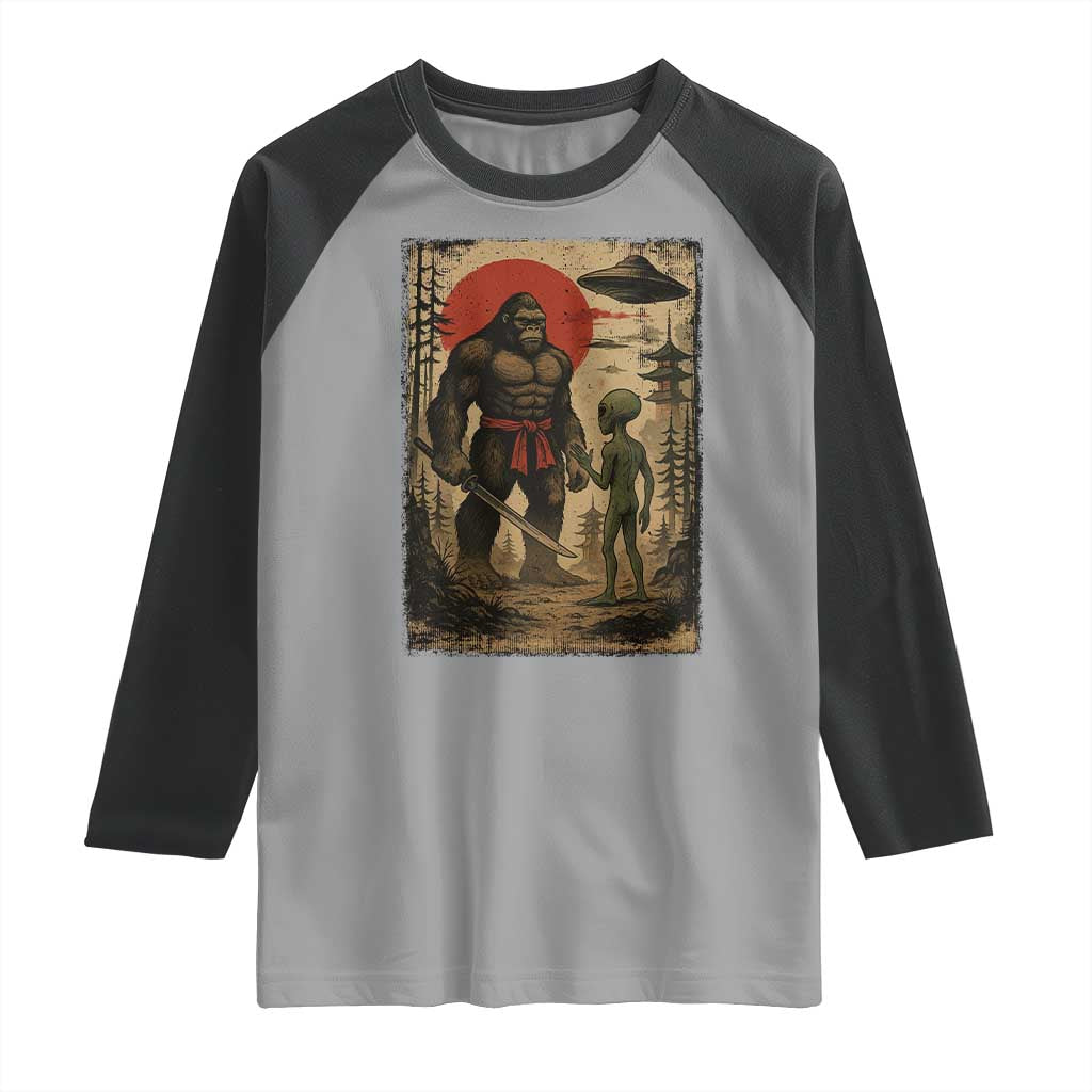 Samurai Bigfoot Japanese UFO Raglan Shirt Sasquatch Ailen Ukiyo-e TS14 Sport Gray Black Print Your Wear