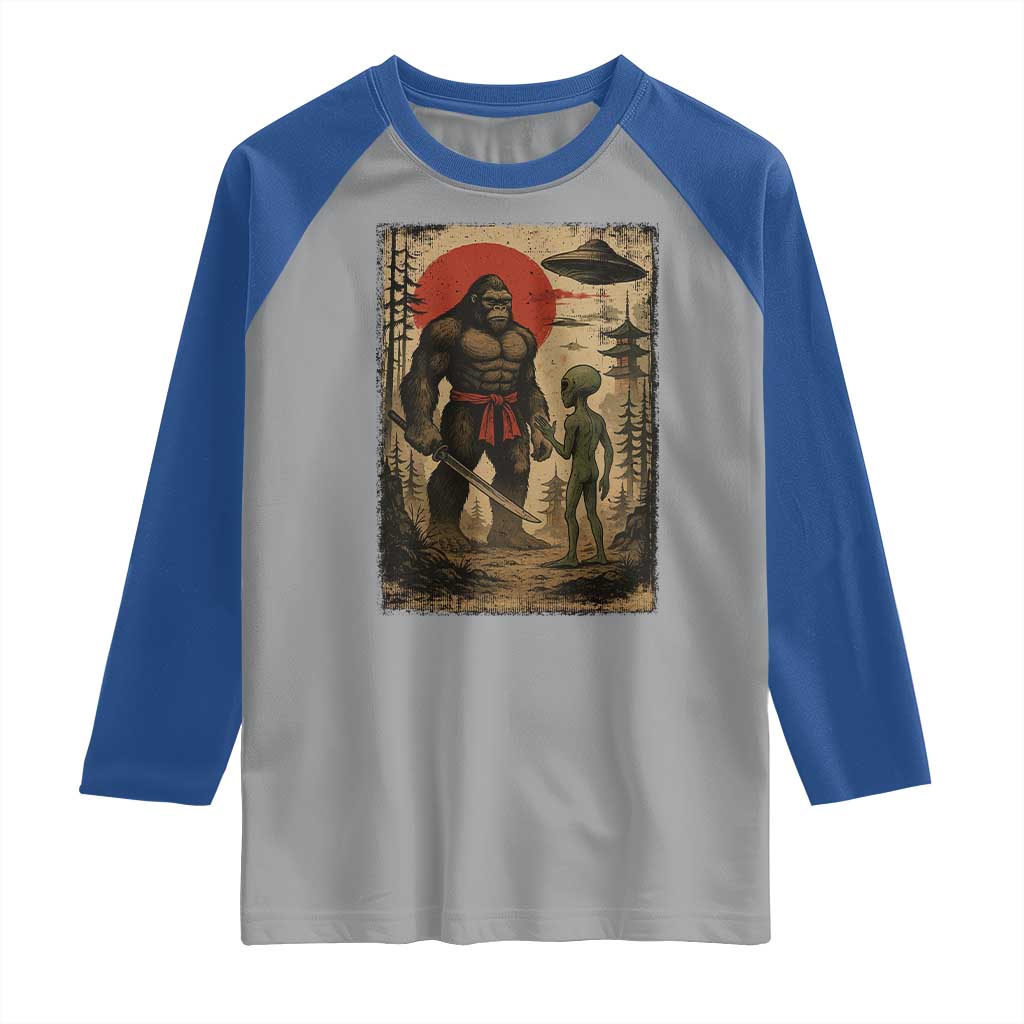 Samurai Bigfoot Japanese UFO Raglan Shirt Sasquatch Ailen Ukiyo-e TS14 Sport Gray Royal Print Your Wear