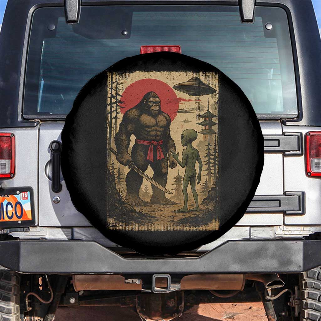 Samurai Bigfoot Japanese UFO Spare Tire Cover Sasquatch Ailen Ukiyo-e TS14 No hole Black Print Your Wear
