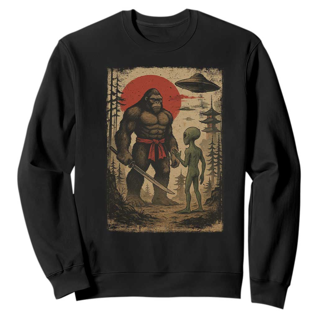 Samurai Bigfoot Japanese UFO Sweatshirt Sasquatch Ailen Ukiyo-e TS14 Black Print Your Wear