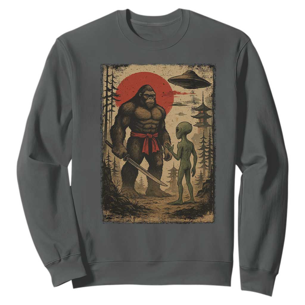 Samurai Bigfoot Japanese UFO Sweatshirt Sasquatch Ailen Ukiyo-e TS14 Dark Heather Print Your Wear