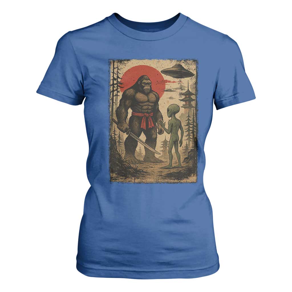 Samurai Bigfoot Japanese UFO T Shirt For Women Sasquatch Ailen Ukiyo-e TS14 Royal Blue Print Your Wear