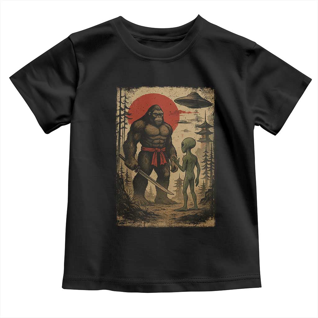 Samurai Bigfoot Japanese UFO Toddler T Shirt Sasquatch Ailen Ukiyo-e TS14 Black Print Your Wear