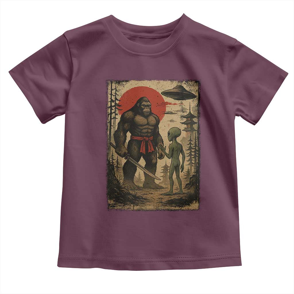 Samurai Bigfoot Japanese UFO Toddler T Shirt Sasquatch Ailen Ukiyo-e TS14 Maroon Print Your Wear