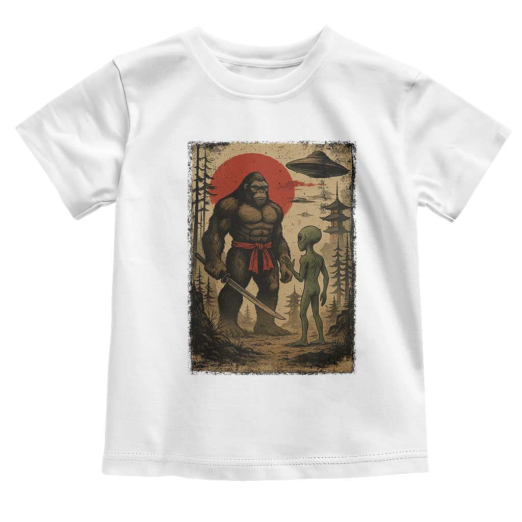 Samurai Bigfoot Japanese UFO Toddler T Shirt Sasquatch Ailen Ukiyo-e TS14 White Print Your Wear