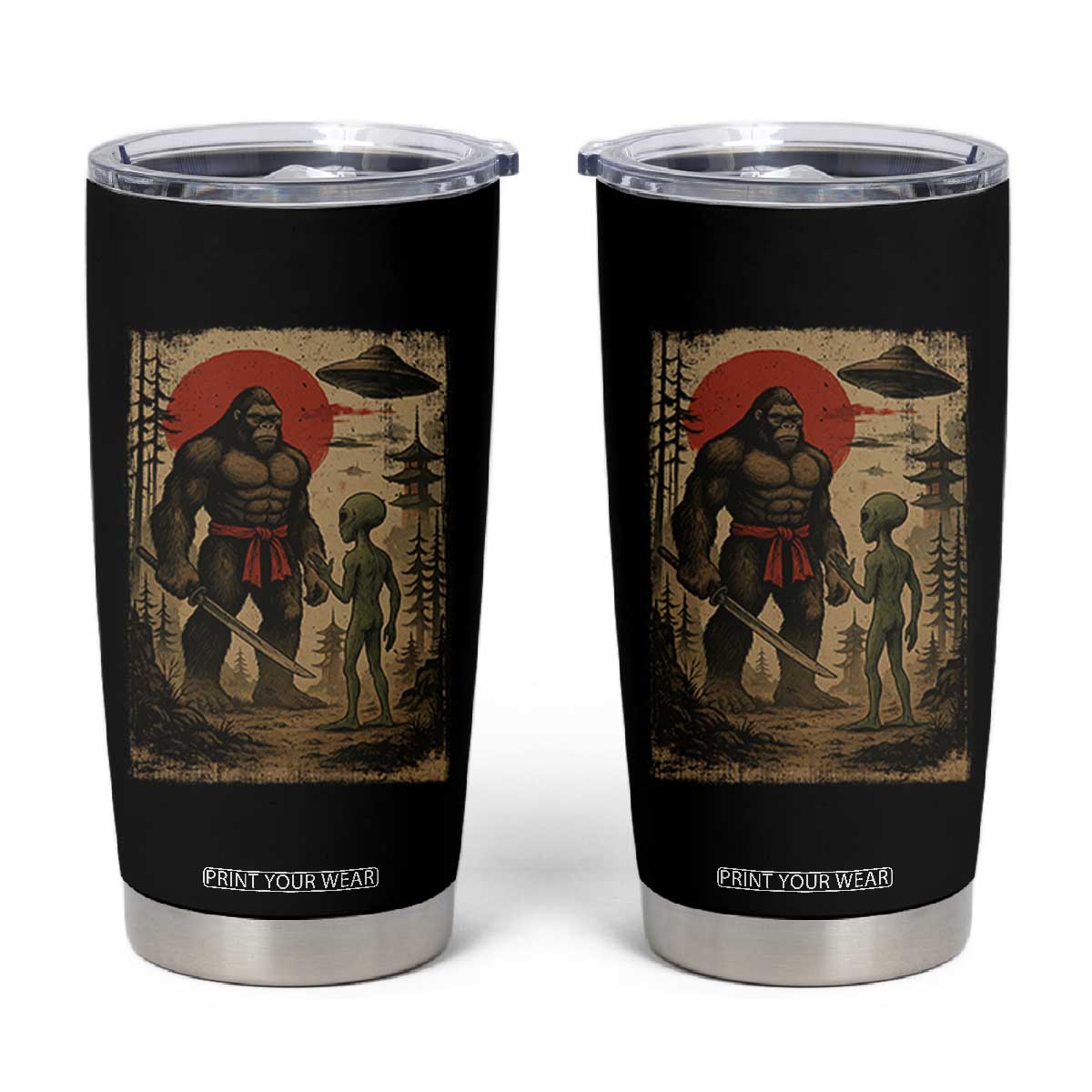 Samurai Bigfoot Japanese UFO Tumbler Cup Sasquatch Ailen Ukiyo-e TS14 Black Print Your Wear