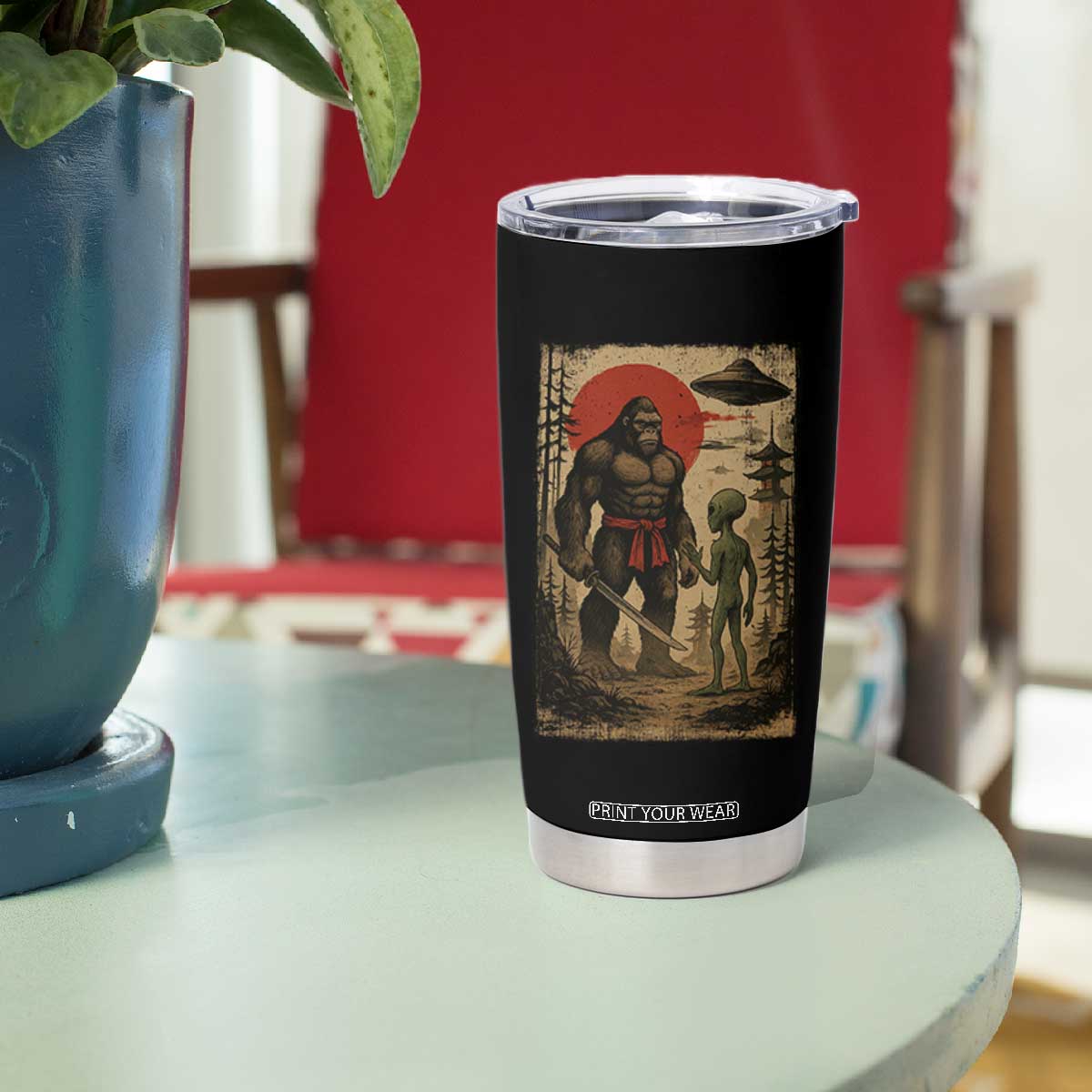 Samurai Bigfoot Japanese UFO Tumbler Cup Sasquatch Ailen Ukiyo-e TS14 Print Your Wear