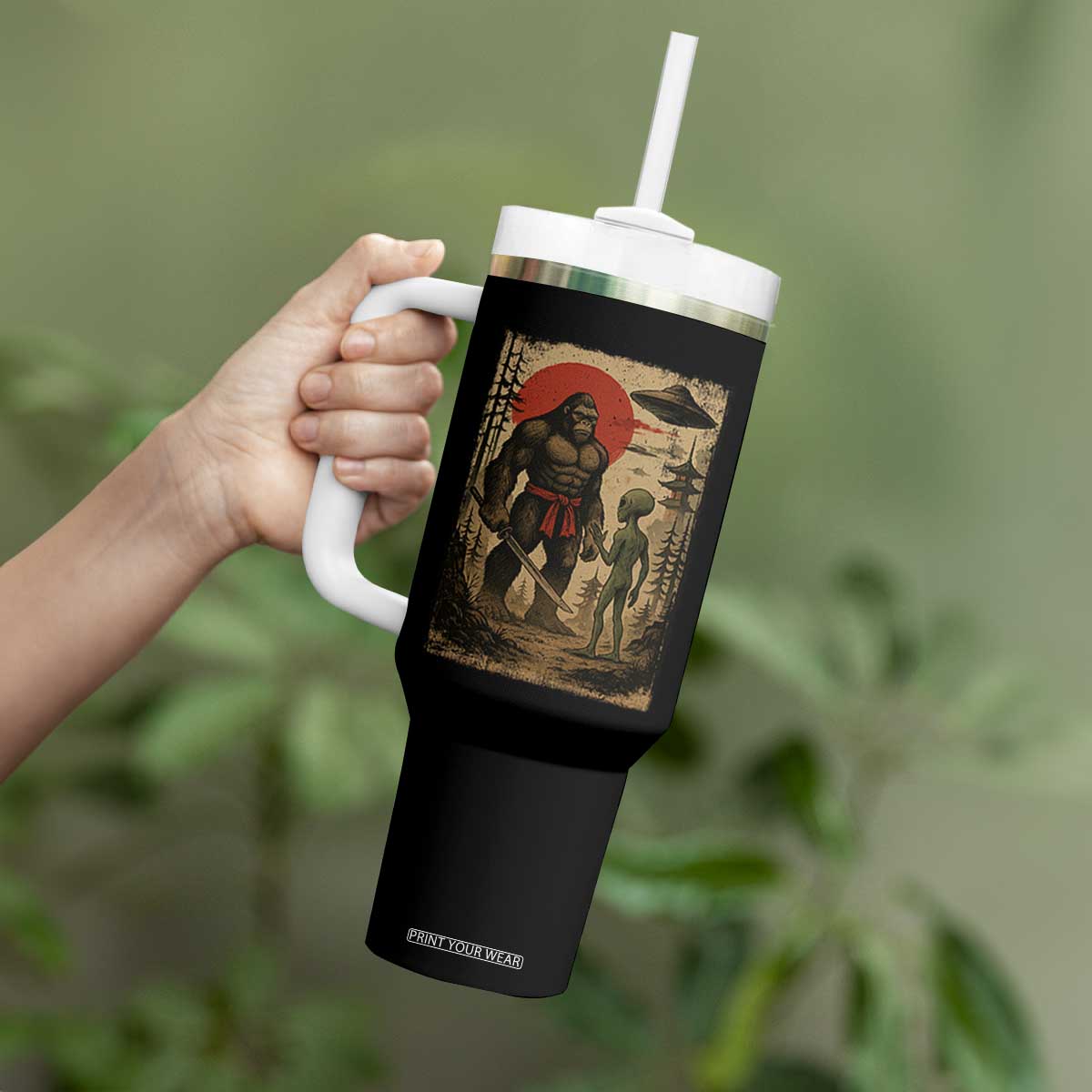 Samurai Bigfoot Japanese UFO Tumbler With Handle Sasquatch Ailen Ukiyo-e TS14 Print Your Wear