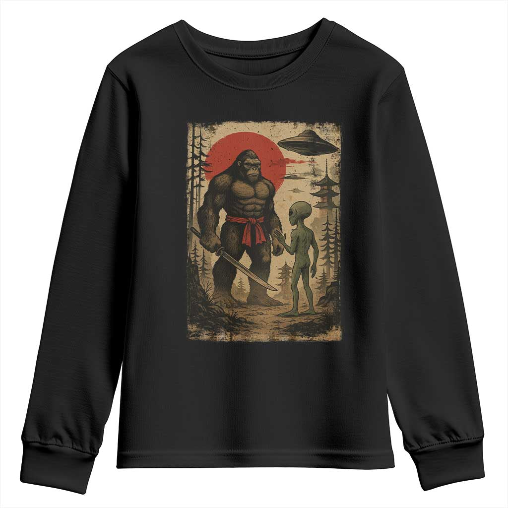 Samurai Bigfoot Japanese UFO Youth Sweatshirt Sasquatch Ailen Ukiyo-e TS14 Black Print Your Wear