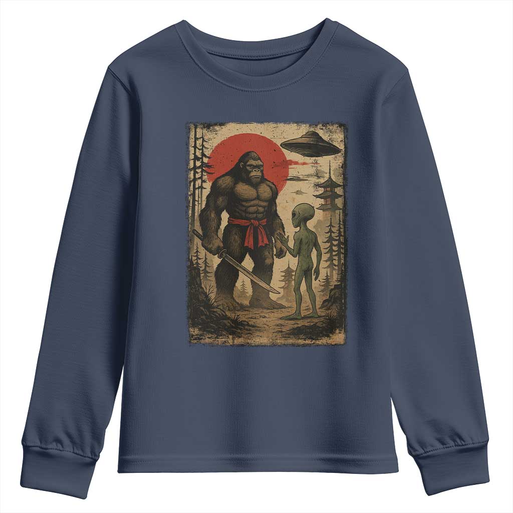 Samurai Bigfoot Japanese UFO Youth Sweatshirt Sasquatch Ailen Ukiyo-e TS14 Navy Print Your Wear