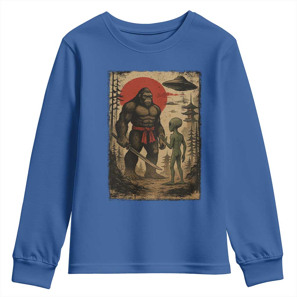 Samurai Bigfoot Japanese UFO Youth Sweatshirt Sasquatch Ailen Ukiyo-e TS14 Royal Blue Print Your Wear