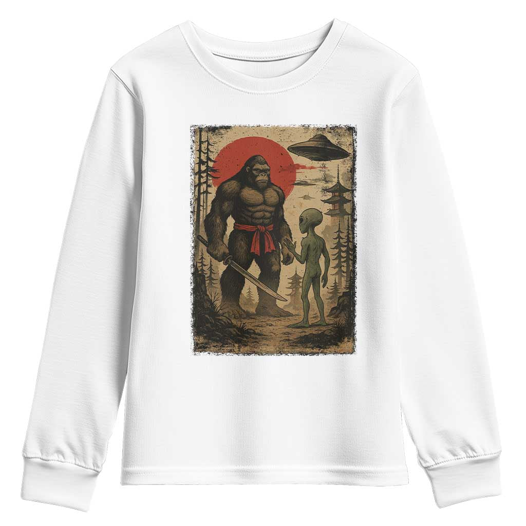 Samurai Bigfoot Japanese UFO Youth Sweatshirt Sasquatch Ailen Ukiyo-e TS14 White Print Your Wear