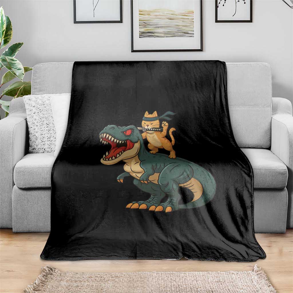 Ninja Cat Riding Dinosaur Throw Blanket TS14 Print Your Wear