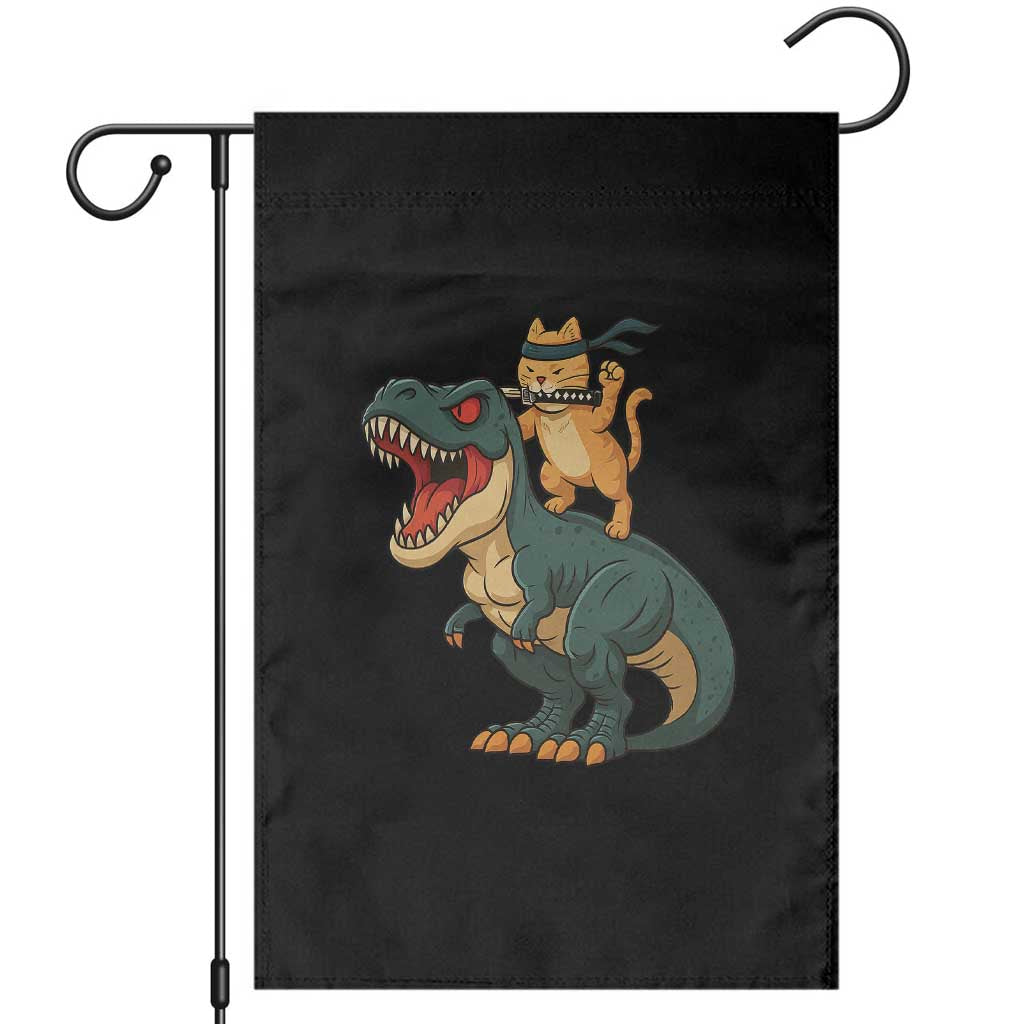 Ninja Cat Riding Dinosaur Garden Flag TS14 Black Print Your Wear