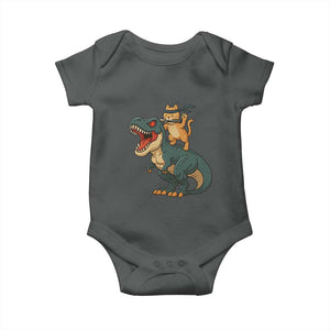 Ninja Cat Riding Dinosaur Baby Onesie TS14 Dark Heather Print Your Wear