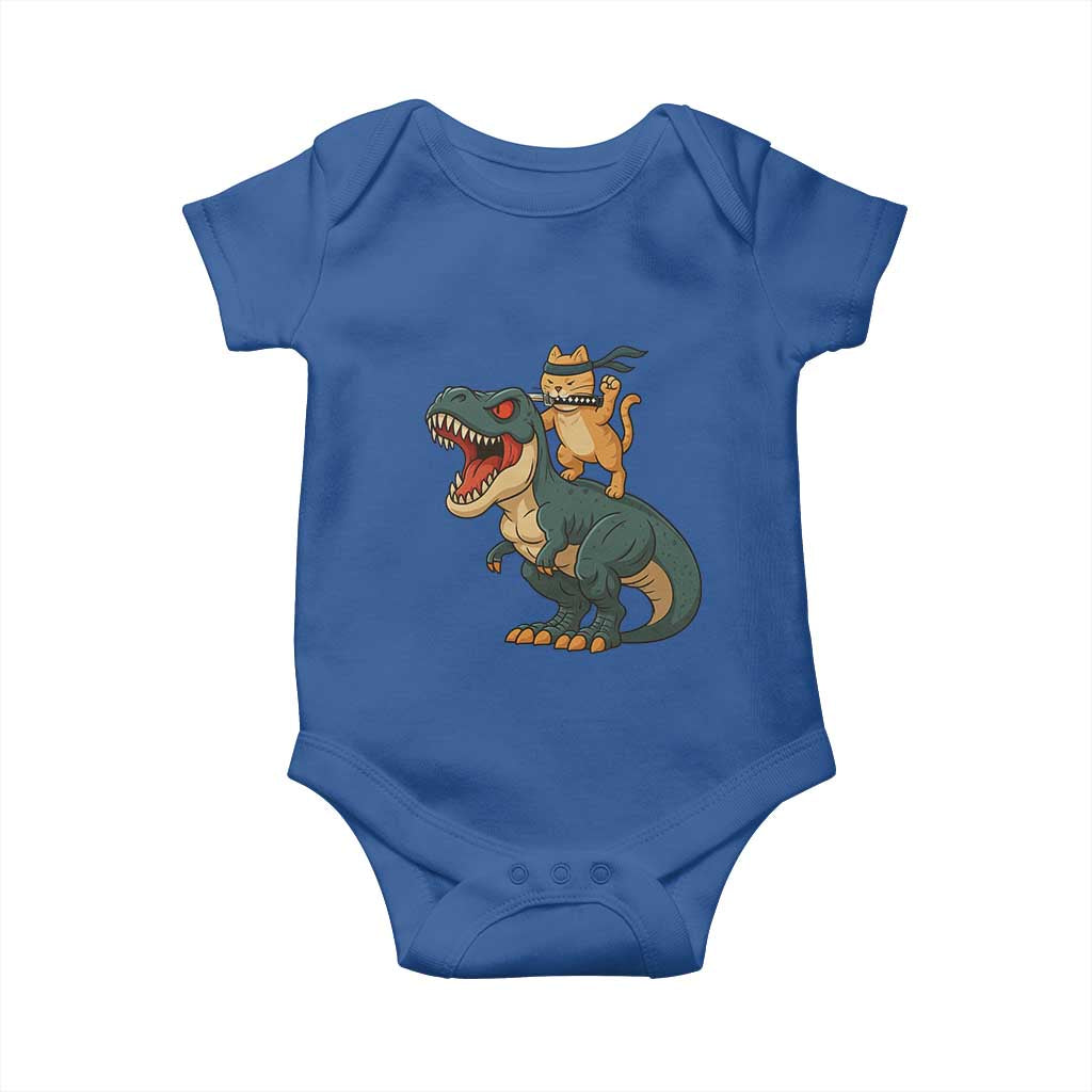 Ninja Cat Riding Dinosaur Baby Onesie TS14 Royal Blue Print Your Wear