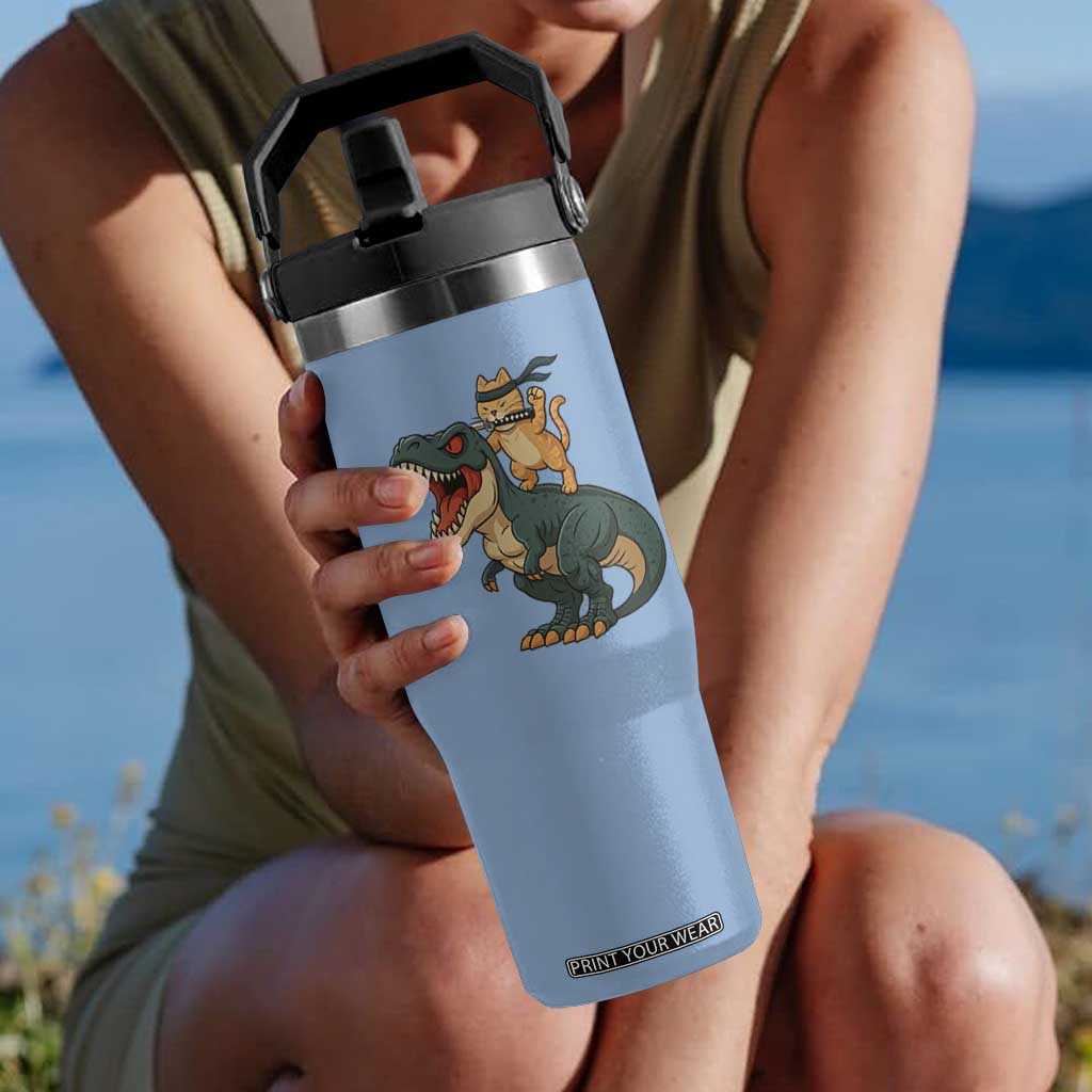 Ninja Cat Riding Dinosaur Flip Straw Tumbler TS14 One Size: 30 oz Light Blue Print Your Wear