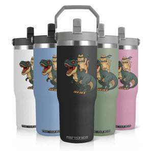 Ninja Cat Riding Dinosaur Flip Straw Tumbler TS14 Print Your Wear