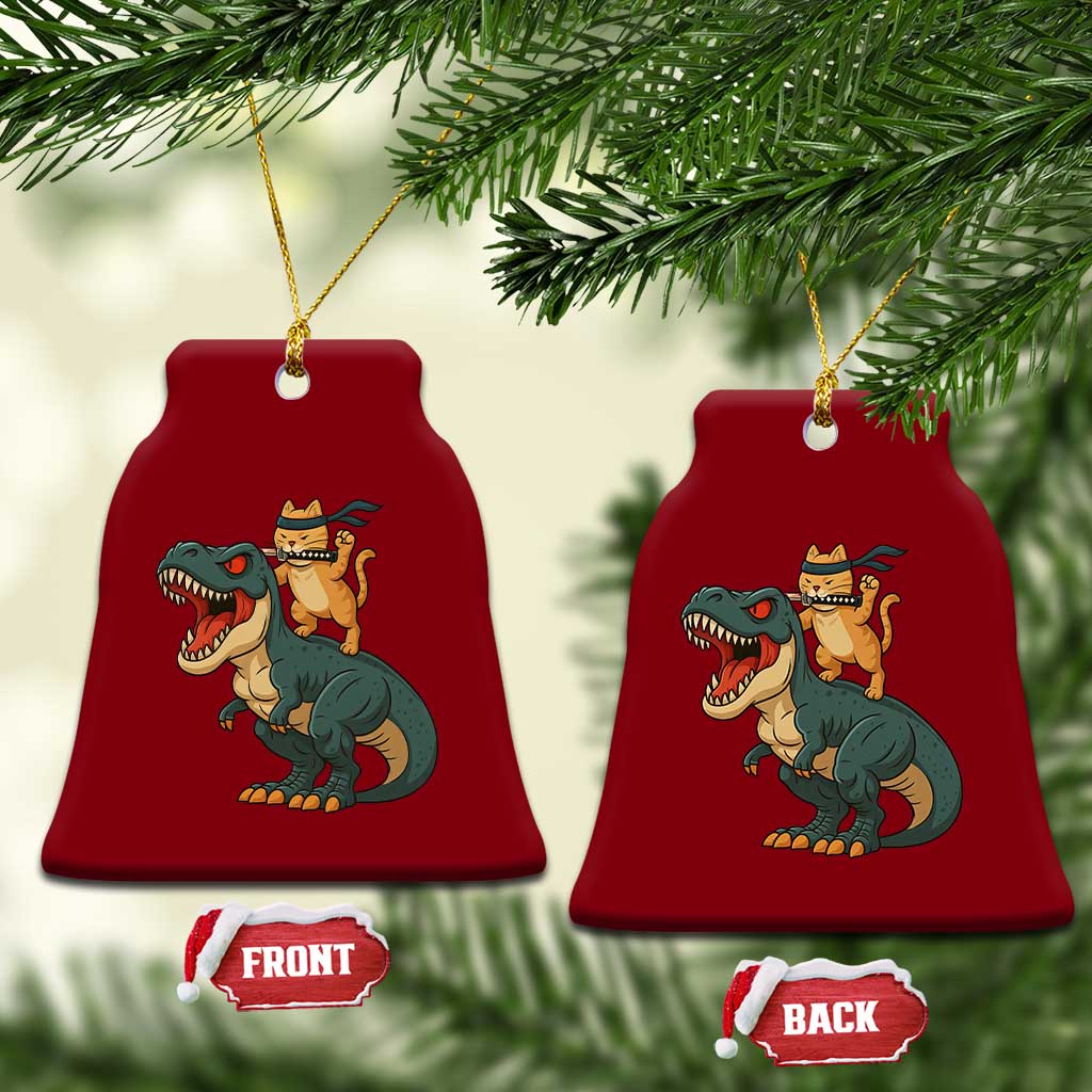 Ninja Cat Riding Dinosaur Ceramic Ornament TS14 Print Your Wear