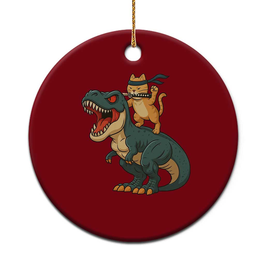 Ninja Cat Riding Dinosaur Ceramic Ornament TS14 1pc Red Print Your Wear