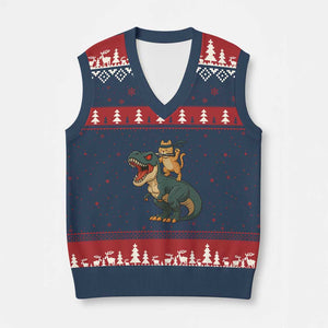 Ninja Cat Riding Dinosaur V-Neck Knit Sweater Vest TS14 Navy Red Print Your Wear