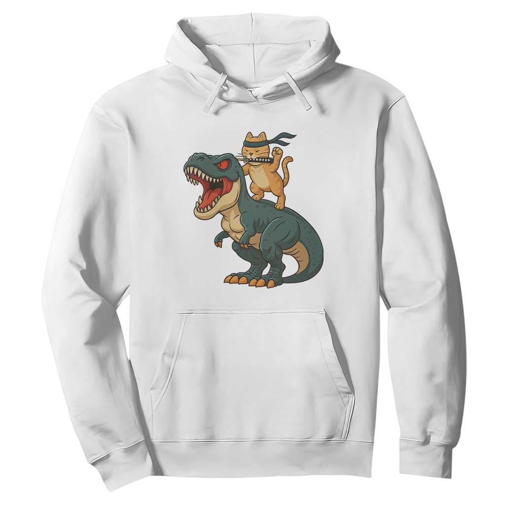 Ninja Cat Riding Dinosaur Hoodie TS14 White Print Your Wear