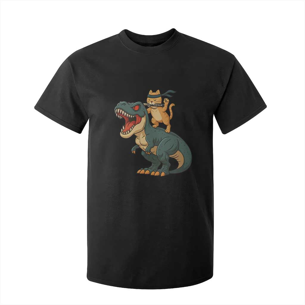 Ninja Cat Riding Dinosaur T Shirt For Kid TS14 Black Print Your Wear