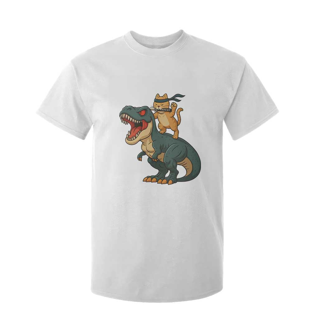 Ninja Cat Riding Dinosaur T Shirt For Kid TS14 White Print Your Wear