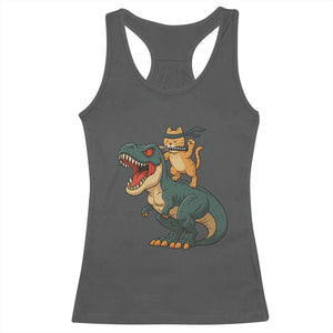 Ninja Cat Riding Dinosaur Racerback Tank Top TS14 Dark Heather Print Your Wear