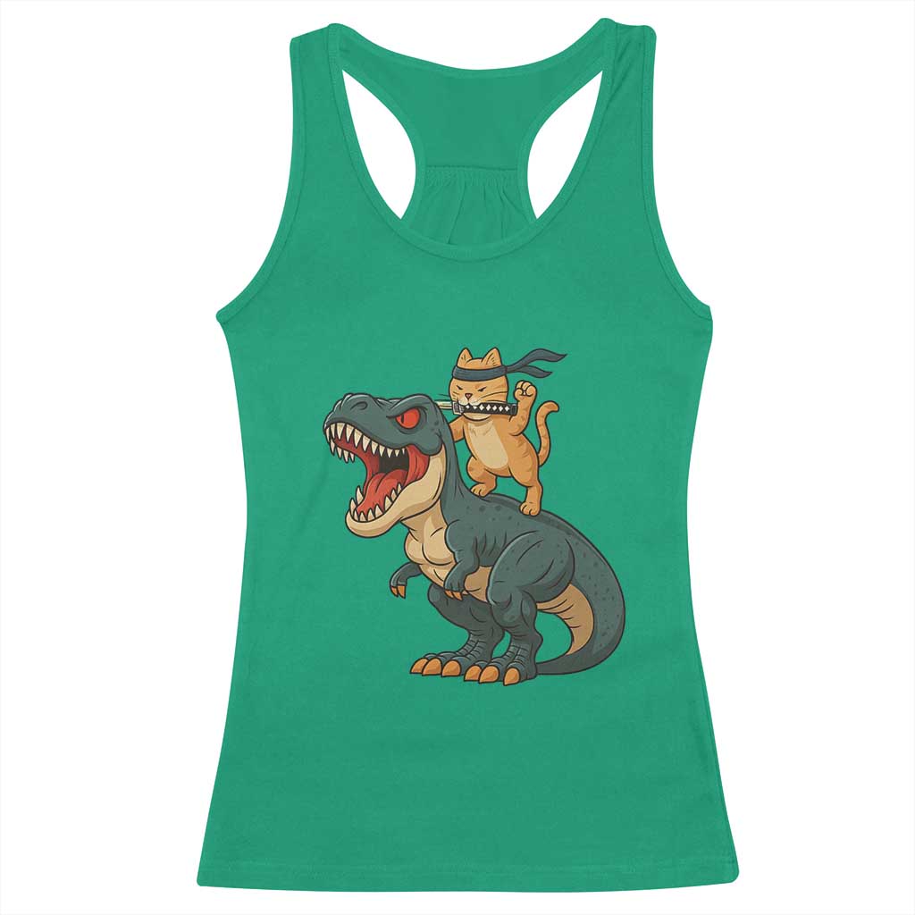 Ninja Cat Riding Dinosaur Racerback Tank Top TS14 Irish Green Print Your Wear