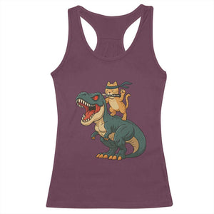 Ninja Cat Riding Dinosaur Racerback Tank Top TS14 Maroon Print Your Wear