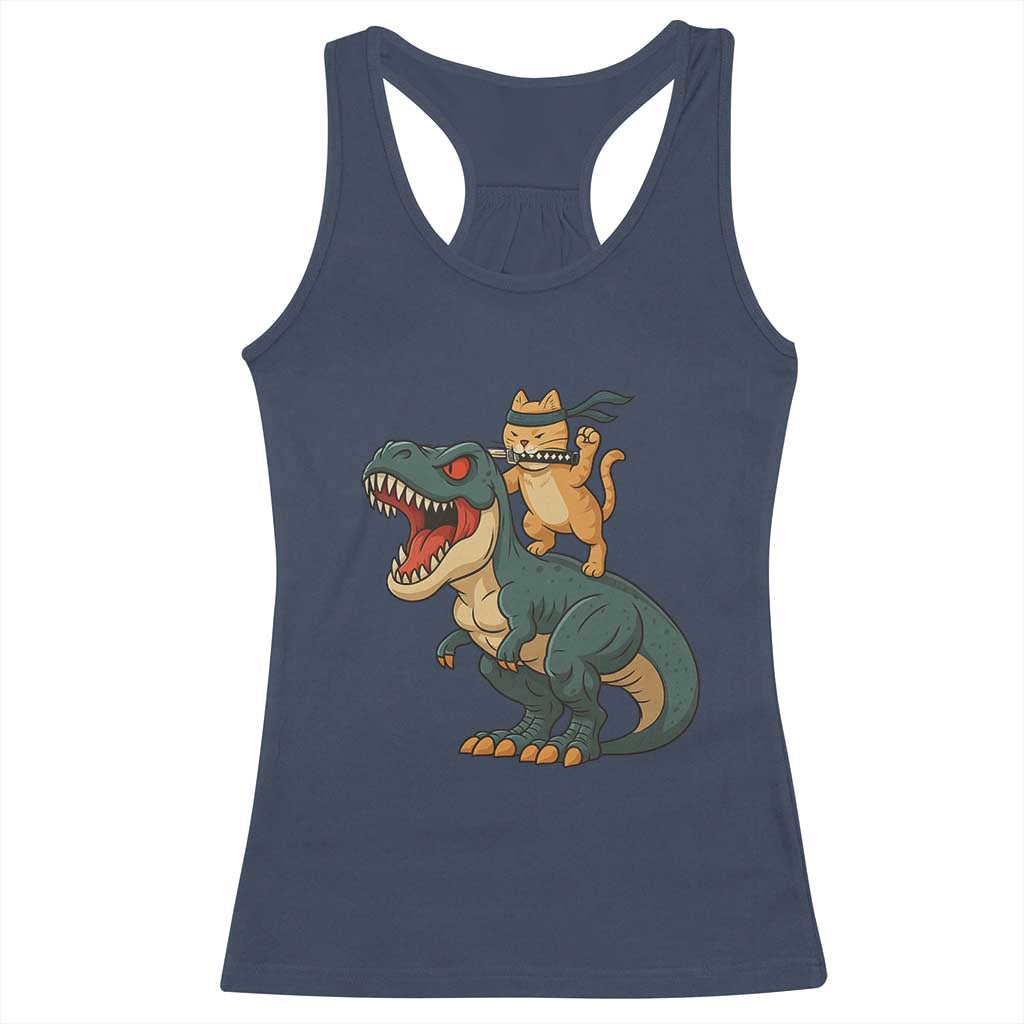Ninja Cat Riding Dinosaur Racerback Tank Top TS14 Navy Print Your Wear