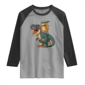 Ninja Cat Riding Dinosaur Raglan Shirt TS14 Sport Gray Black Print Your Wear