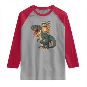 Ninja Cat Riding Dinosaur Raglan Shirt TS14 Sport Gray Red Print Your Wear