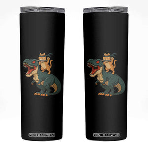 Ninja Cat Riding Dinosaur Skinny Tumbler TS14 Black Print Your Wear
