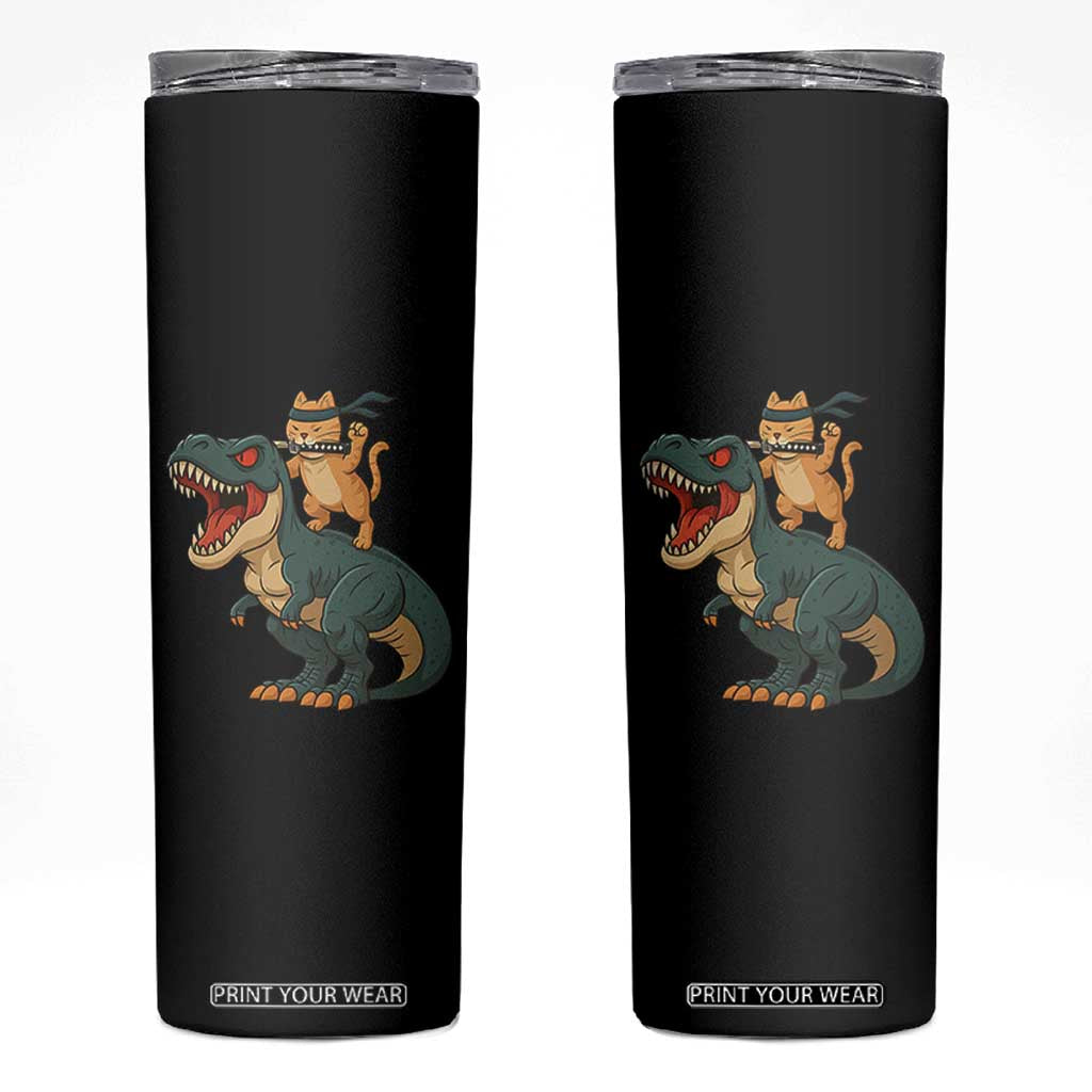 Ninja Cat Riding Dinosaur Skinny Tumbler TS14 Black Print Your Wear