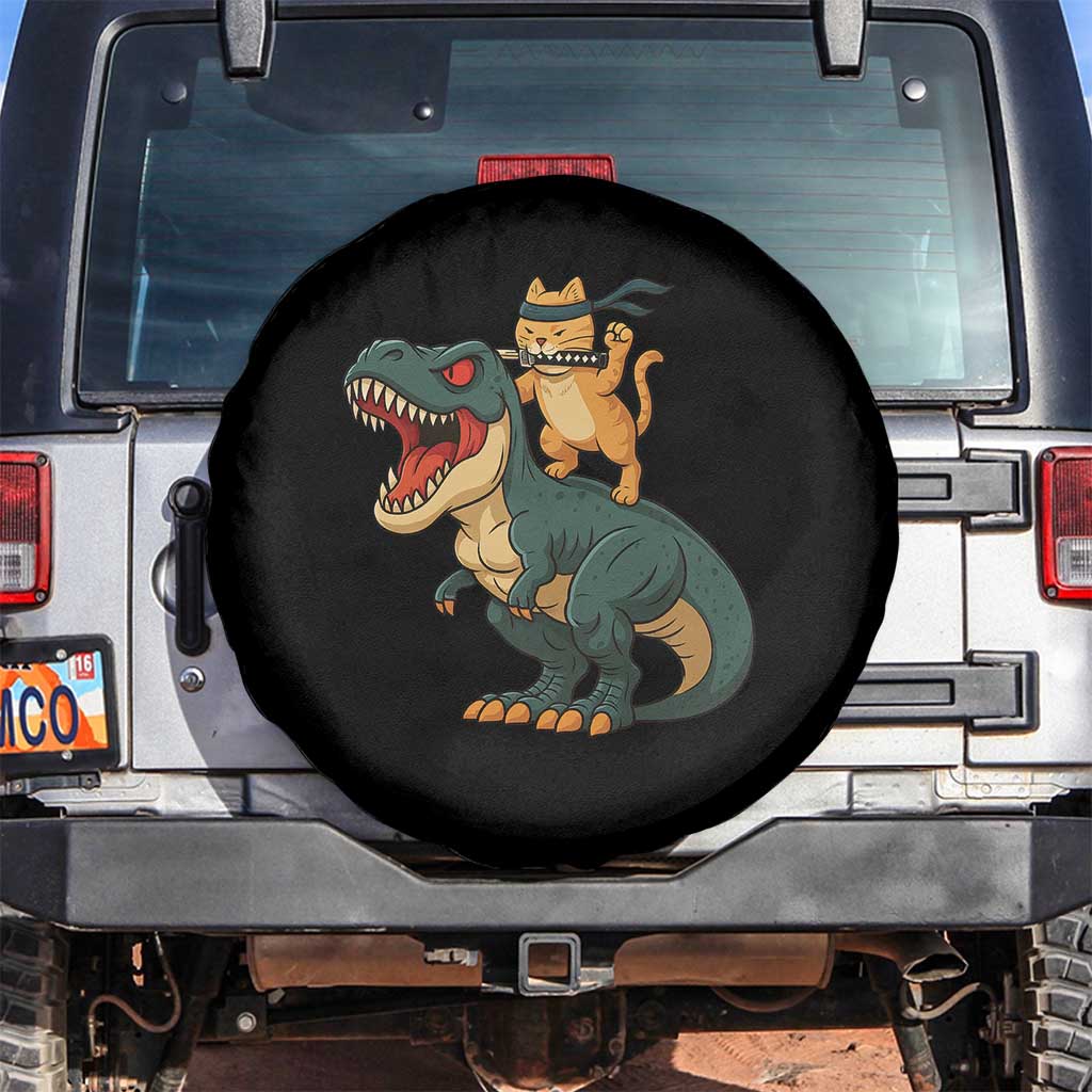 Ninja Cat Riding Dinosaur Spare Tire Cover TS14 No hole Black Print Your Wear