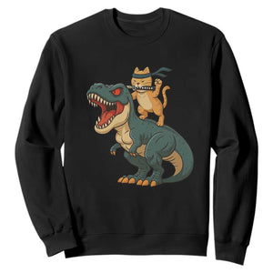 Ninja Cat Riding Dinosaur Sweatshirt TS14 Black Print Your Wear