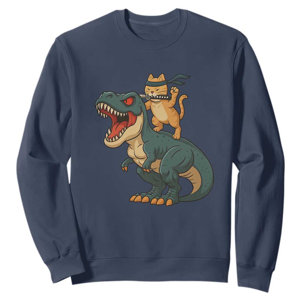 Ninja Cat Riding Dinosaur Sweatshirt TS14 Navy Print Your Wear