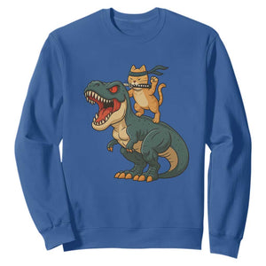 Ninja Cat Riding Dinosaur Sweatshirt TS14 Royal Blue Print Your Wear