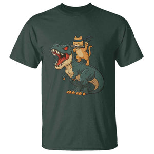 Ninja Cat Riding Dinosaur T Shirt TS14 Dark Forest Green Print Your Wear