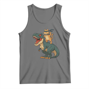 Ninja Cat Riding Dinosaur Tank Top TS14 Black Heather Print Your Wear