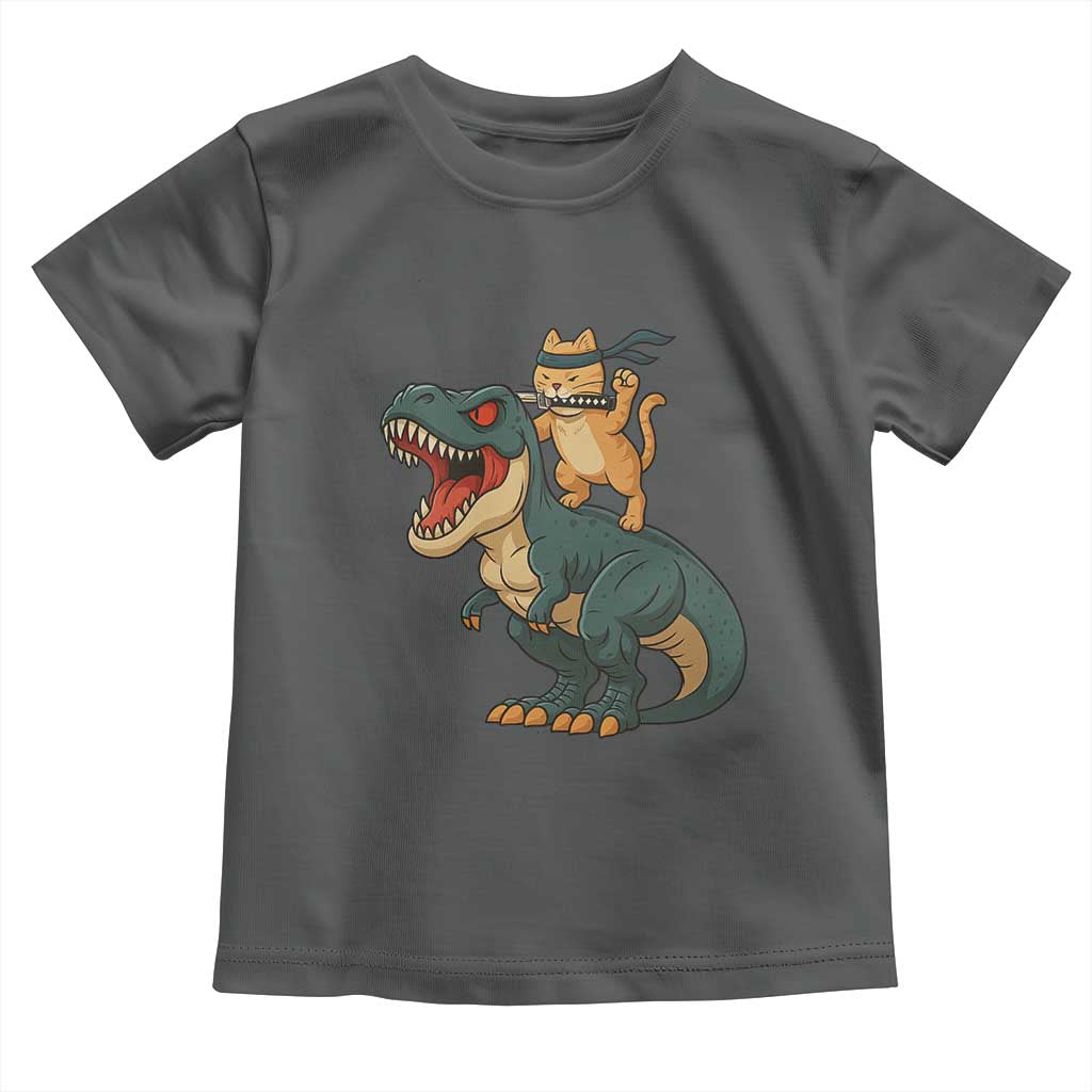 Ninja Cat Riding Dinosaur Toddler T Shirt TS14 Dark Heather Print Your Wear