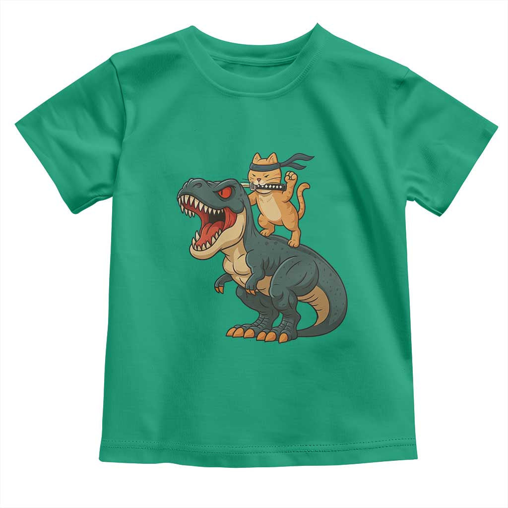 Ninja Cat Riding Dinosaur Toddler T Shirt TS14 Irish Green Print Your Wear