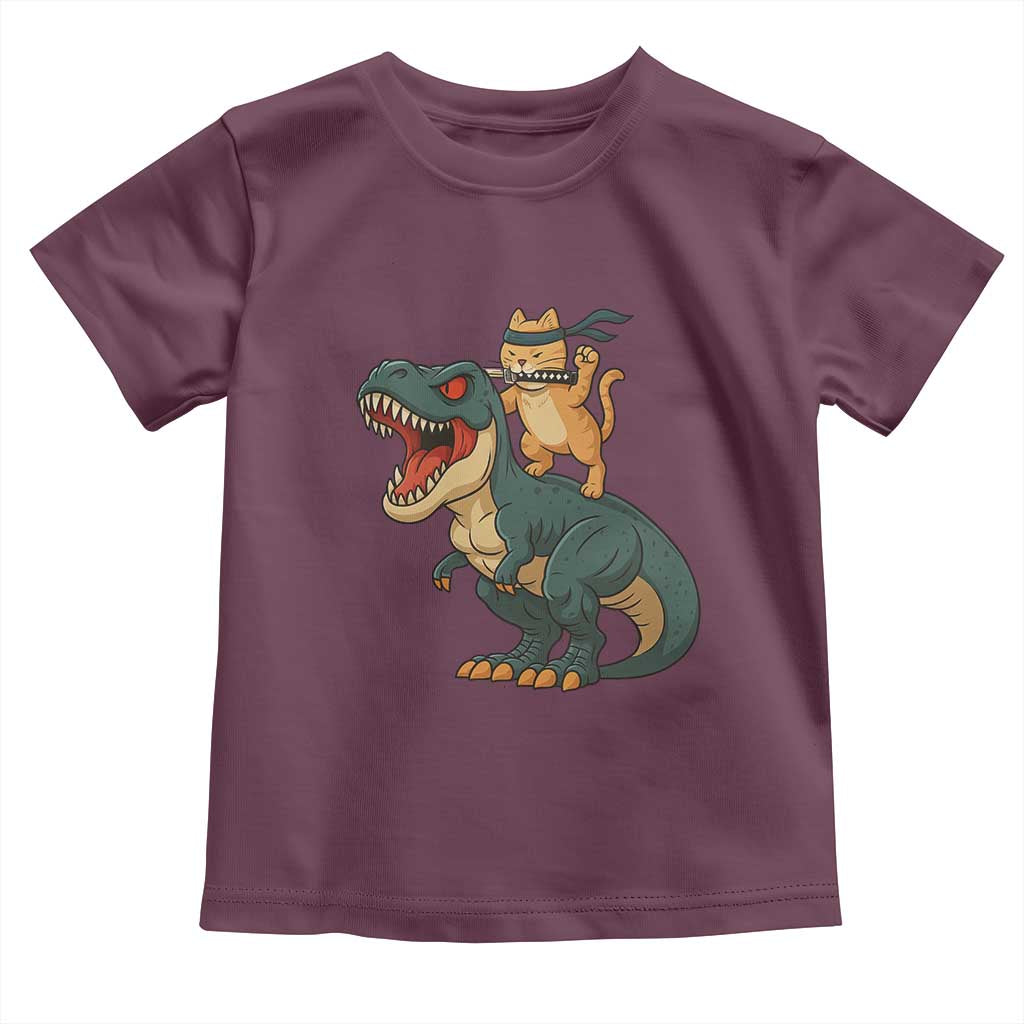 Ninja Cat Riding Dinosaur Toddler T Shirt TS14 Maroon Print Your Wear