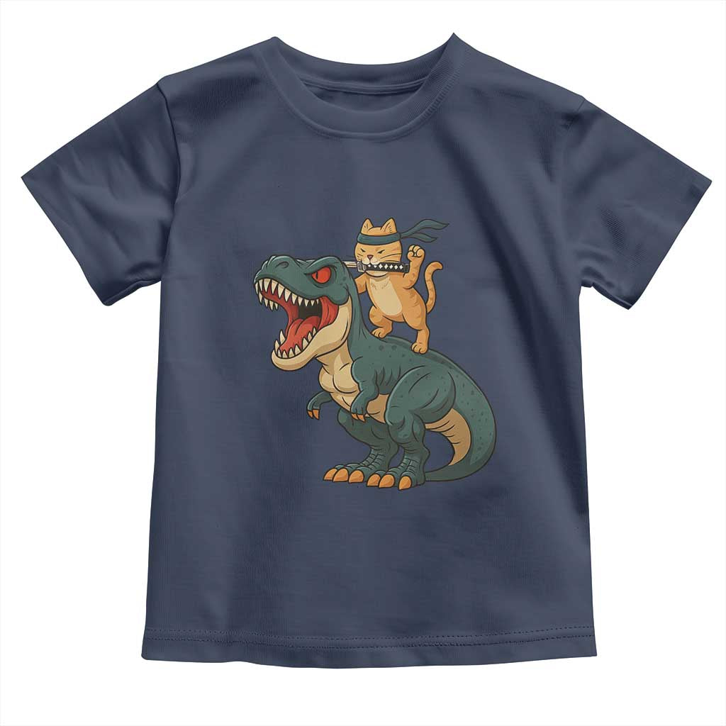 Ninja Cat Riding Dinosaur Toddler T Shirt TS14 Navy Print Your Wear