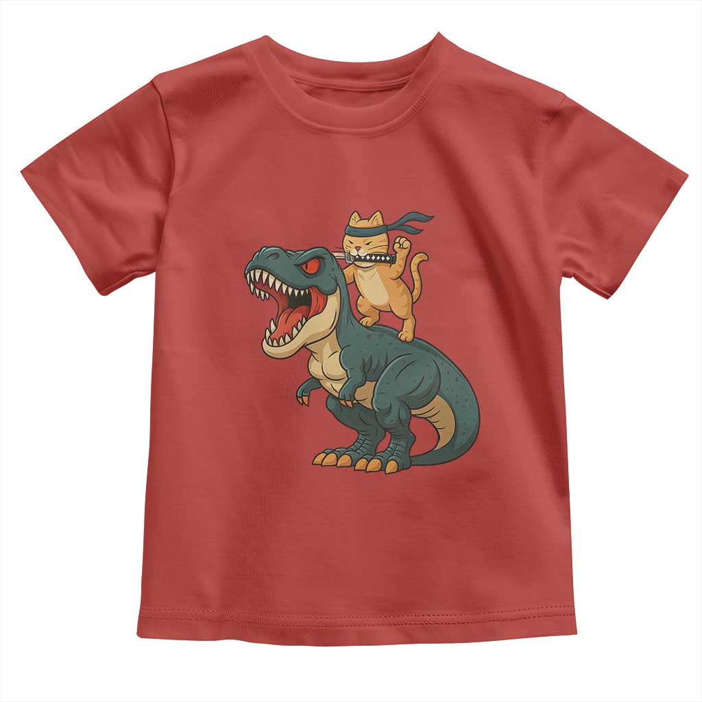 Ninja Cat Riding Dinosaur Toddler T Shirt TS14 Red Print Your Wear